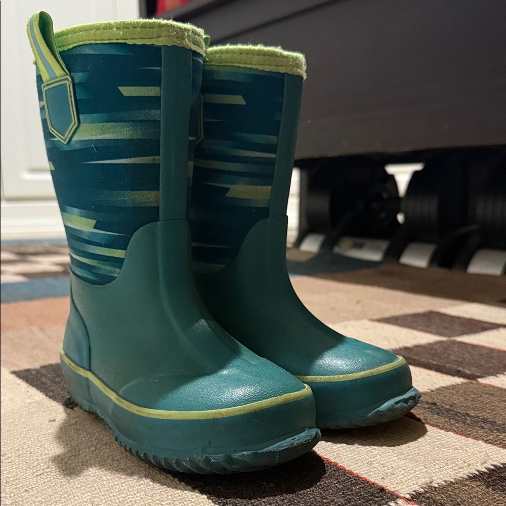 Lands' End Kids' Blue and Green Insulated Rain Boots